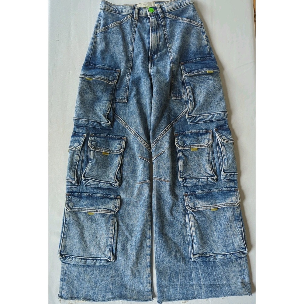 Hudson x Zoe Costello High Rise Janis Cargo Jeans 25 Wide Leg Utility Y2K Rave